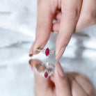 Vintage Style 0.75 Carat Ruby Marquise Engagement Ring with Diamond Trio AAA - Rosec Jewels