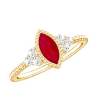 Vintage Style 0.75 Carat Ruby Marquise Engagement Ring with Diamond Trio AAA - Rosec Jewels