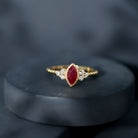 Vintage Style 0.75 Carat Ruby Marquise Engagement Ring with Diamond Trio AAA - Rosec Jewels