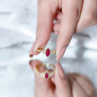 Vintage Style 0.75 Carat Ruby Marquise Engagement Ring with Diamond Trio AAA - Rosec Jewels