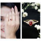 Vintage Style 0.75 Carat Ruby Marquise Engagement Ring with Diamond Trio AAA - Rosec Jewels