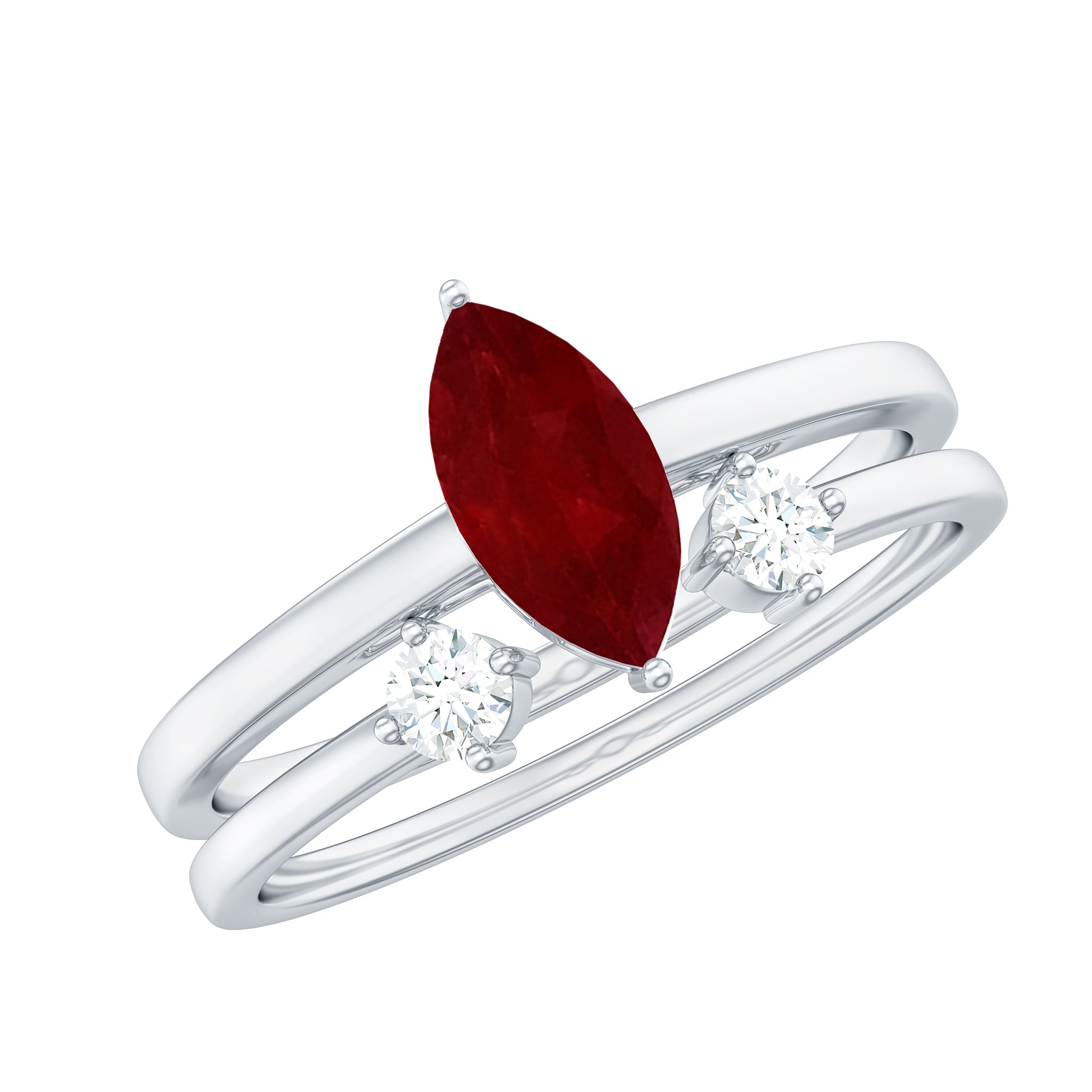 Certified Marquise Ruby Solitaire Wedding Ring Set with Diamond AAA - Rosec Jewels