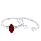 Certified Marquise Ruby Solitaire Wedding Ring Set with Diamond AAA - Rosec Jewels
