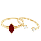 Certified Marquise Ruby Solitaire Wedding Ring Set with Diamond AAA - Rosec Jewels
