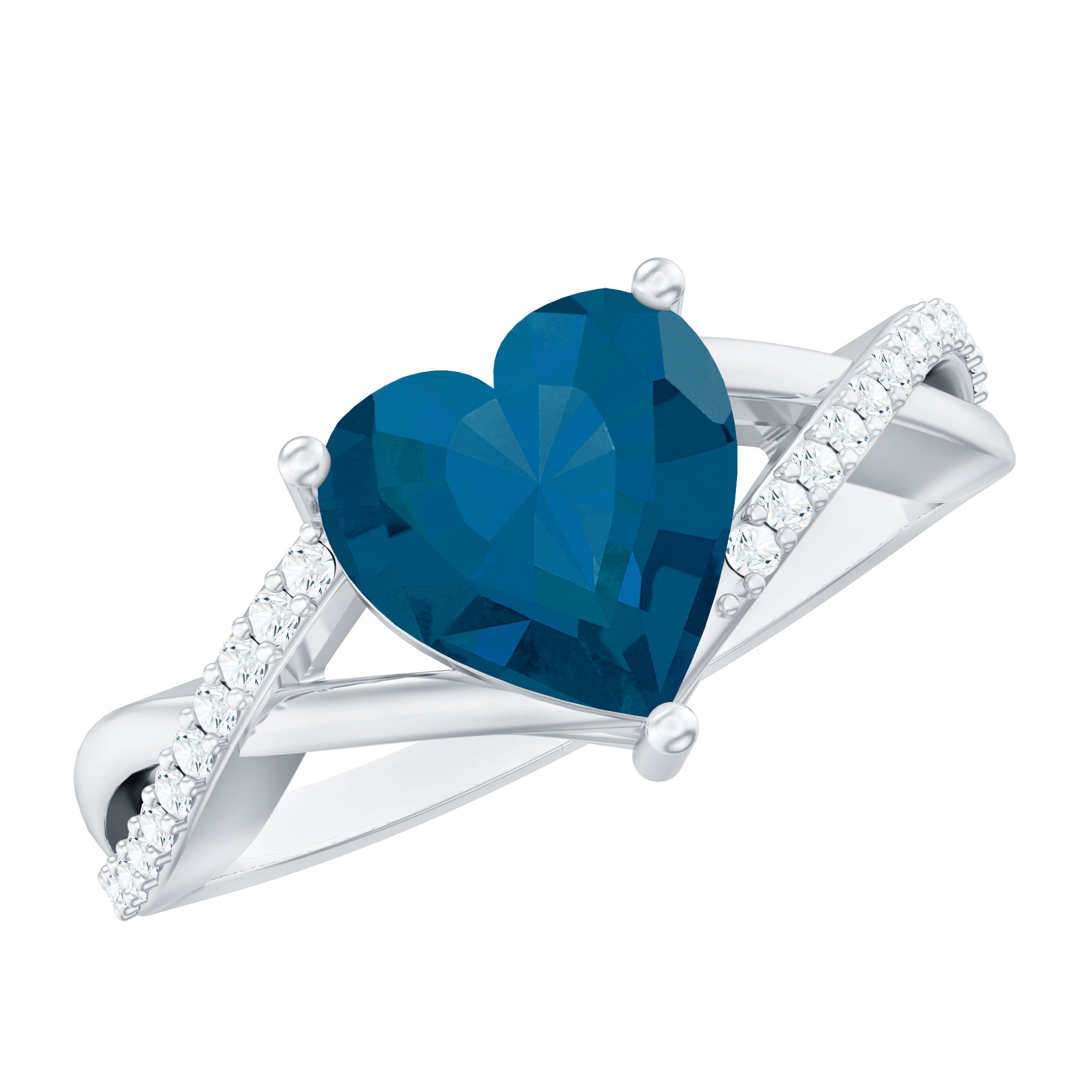 Rosec Jewels-London Blue Topaz and Diamond Heart Engagement Ring in Crossover Band