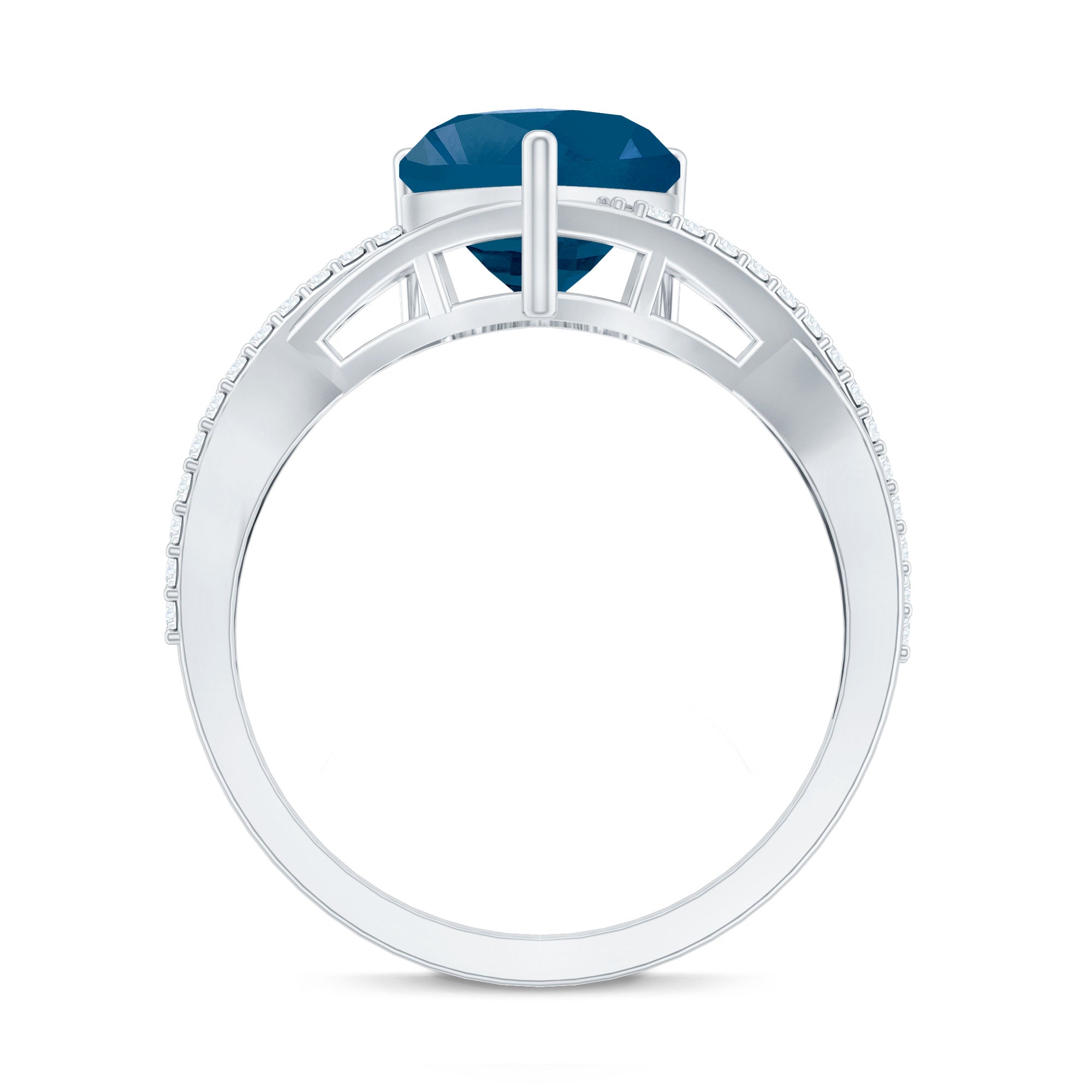 Rosec Jewels-London Blue Topaz and Diamond Heart Engagement Ring in Crossover Band
