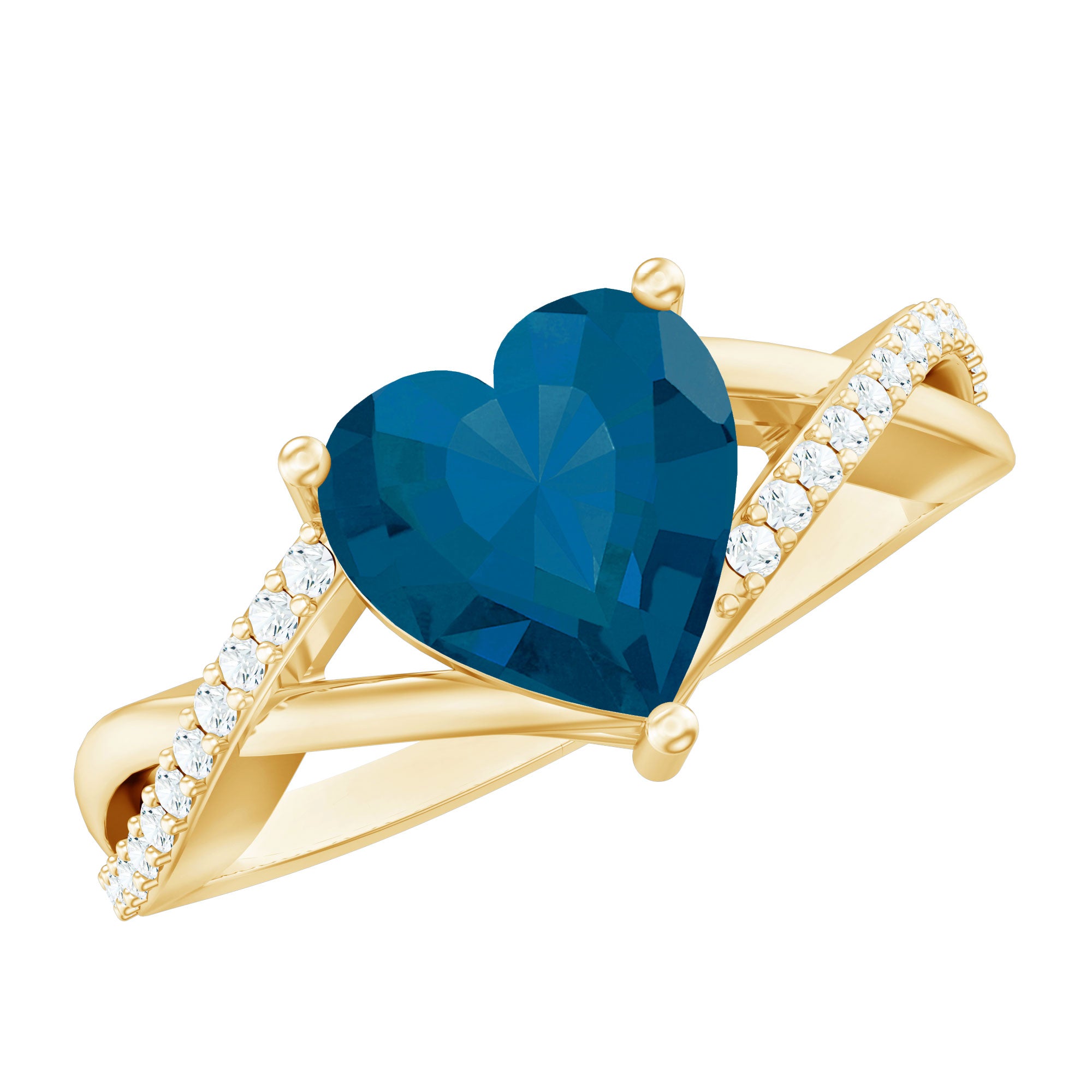 Rosec Jewels-London Blue Topaz and Diamond Heart Engagement Ring in Crossover Band
