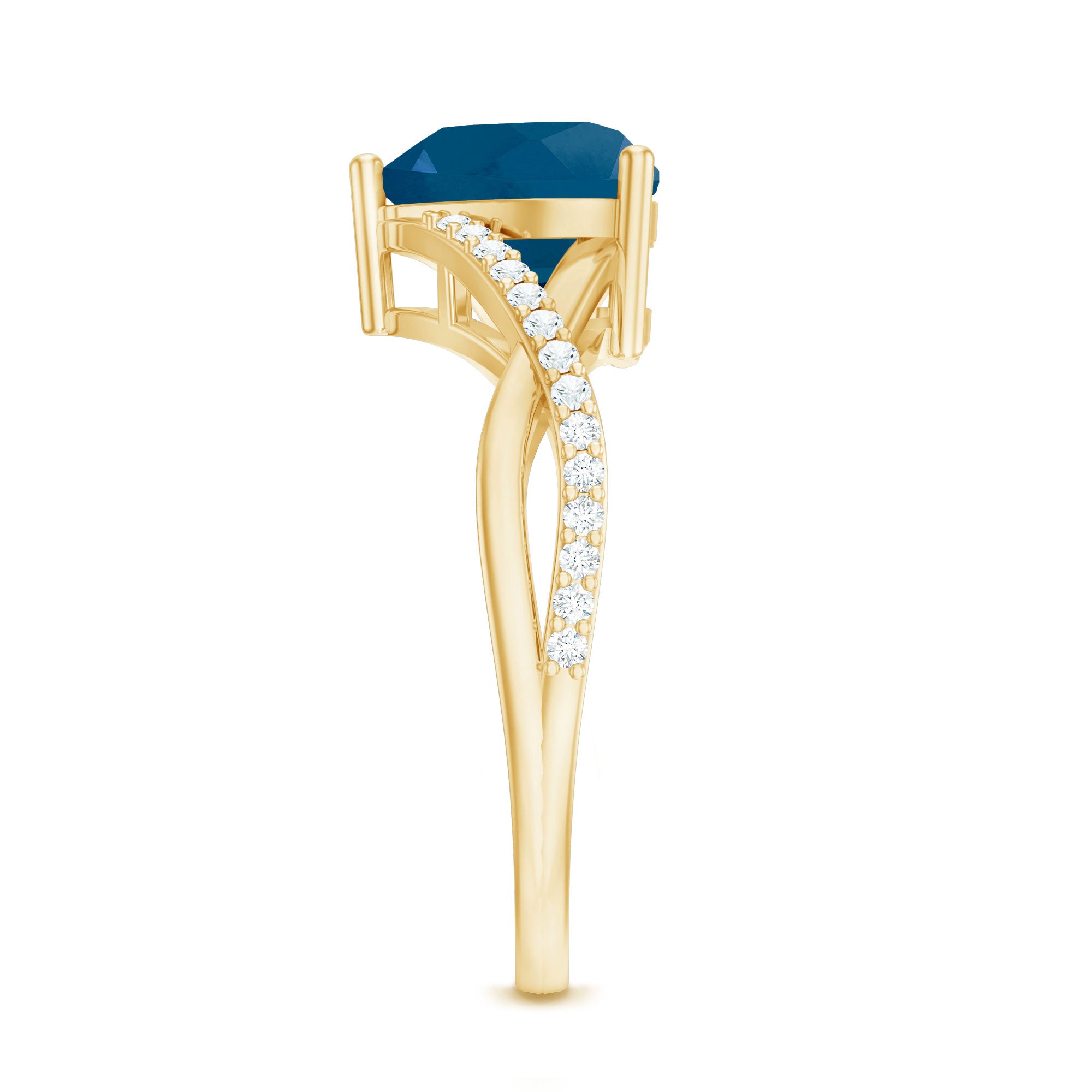 Rosec Jewels-London Blue Topaz and Diamond Heart Engagement Ring in Crossover Band