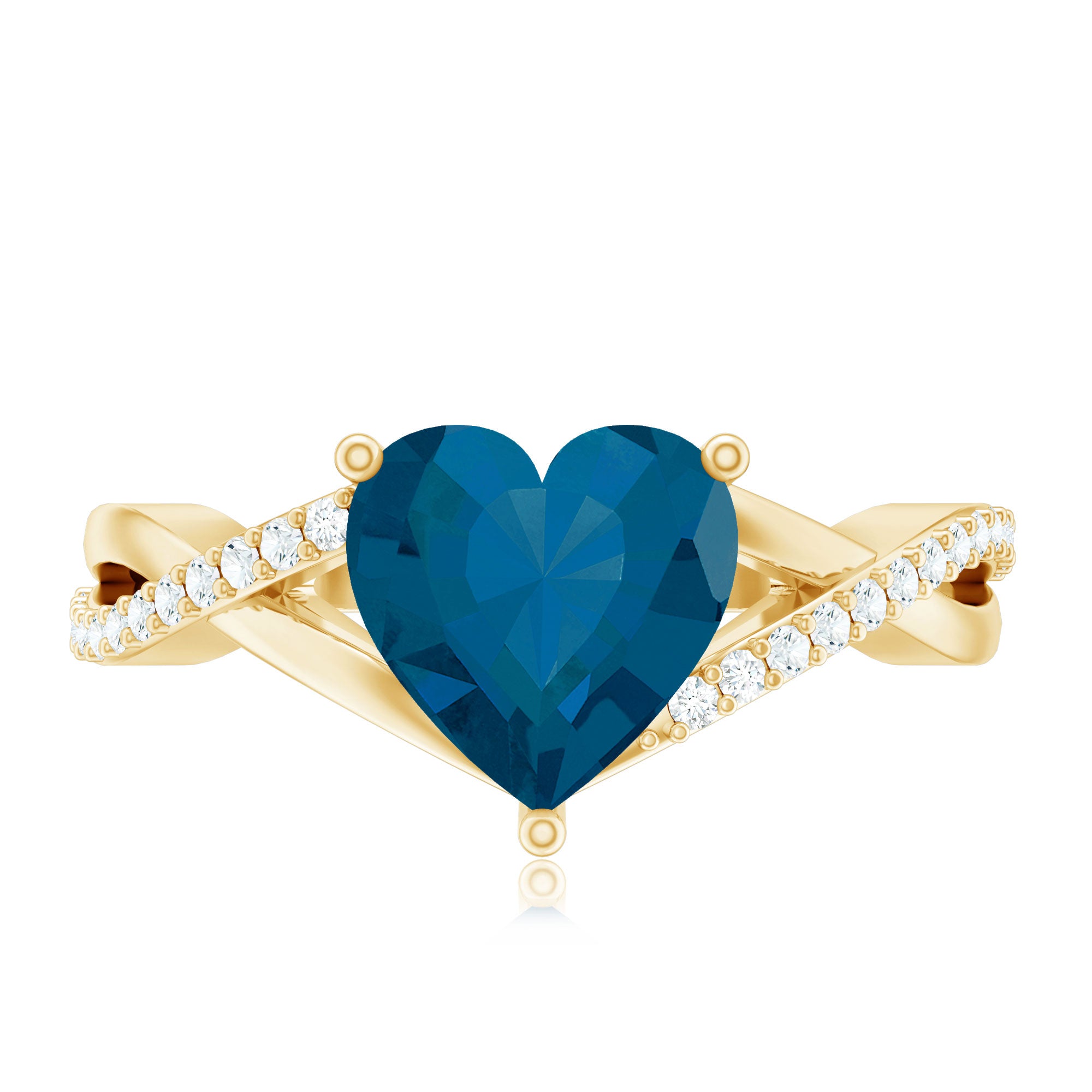 Rosec Jewels-London Blue Topaz and Diamond Heart Engagement Ring in Crossover Band