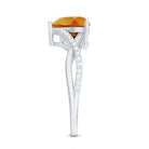 Natural 8mm Citrine Heart Engagement Ring with Diamond Crossover Shank AAA - Rosec Jewels