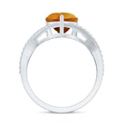 Natural 8mm Citrine Heart Engagement Ring with Diamond Crossover Shank AAA - Rosec Jewels