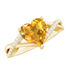 Natural 8mm Citrine Heart Engagement Ring with Diamond Crossover Shank AAA - Rosec Jewels