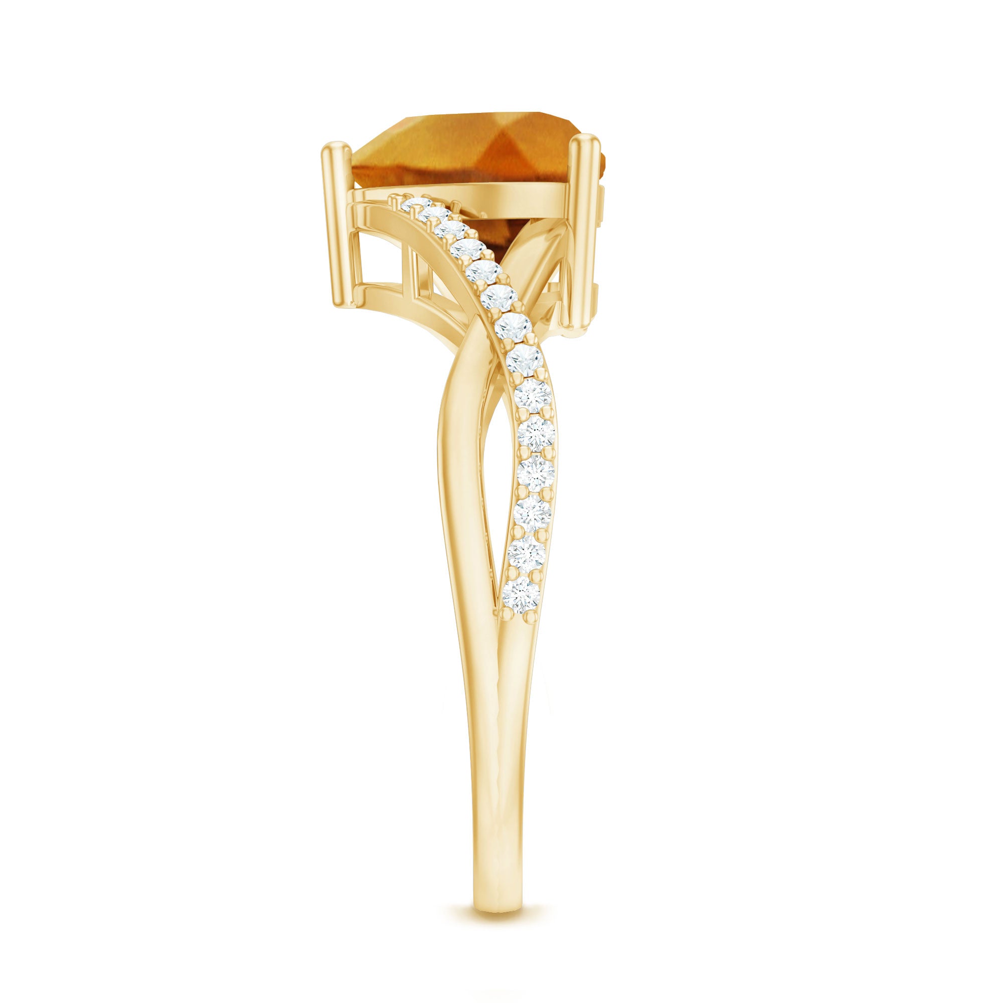 Natural 8mm Citrine Heart Engagement Ring with Diamond Crossover Shank AAA - Rosec Jewels