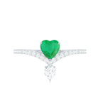 Rosec Jewels-Designer Emerald Heart Engagement Ring with Diamond