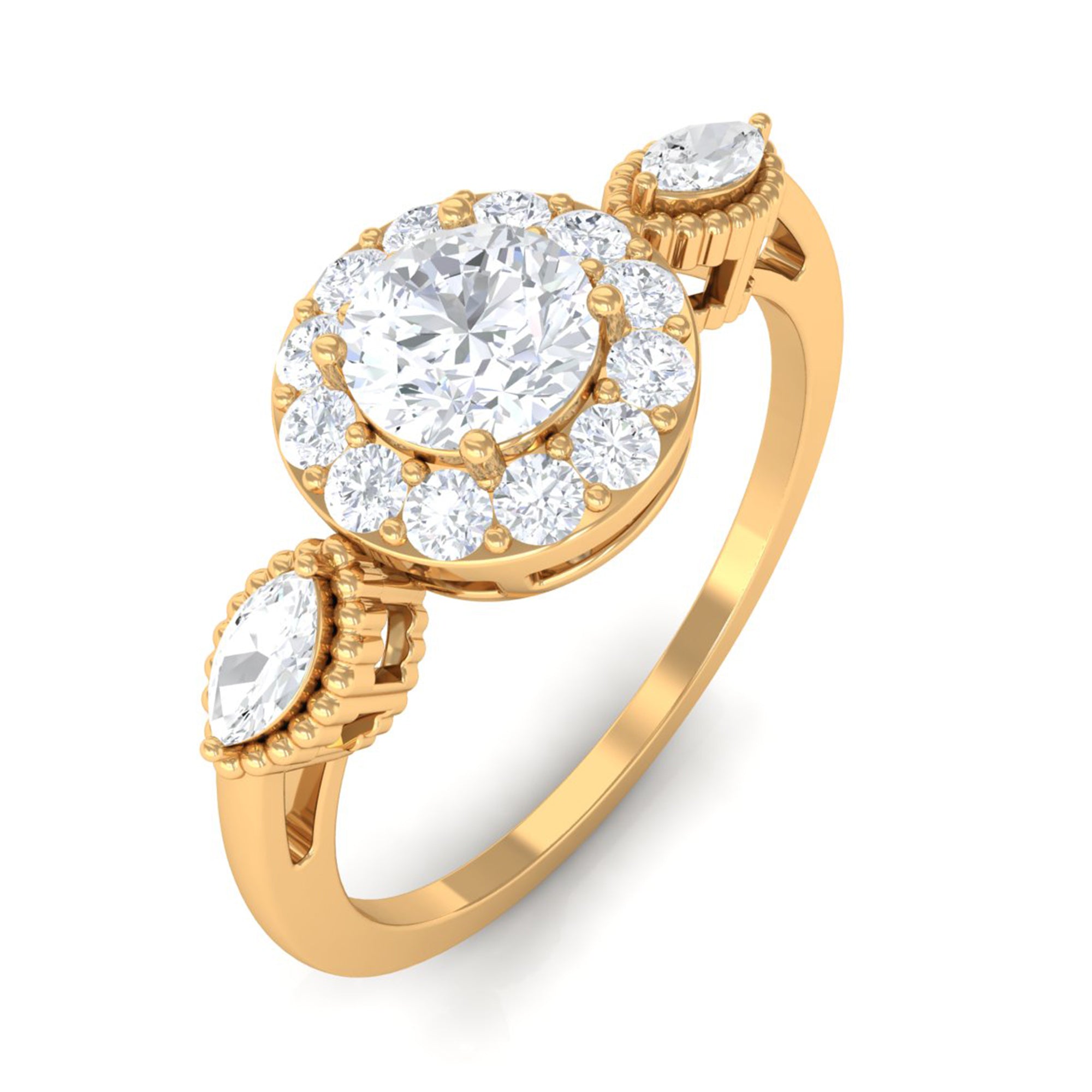 Classic Round Zircon Engagement Ring with Halo AAAA - Rosec Jewels