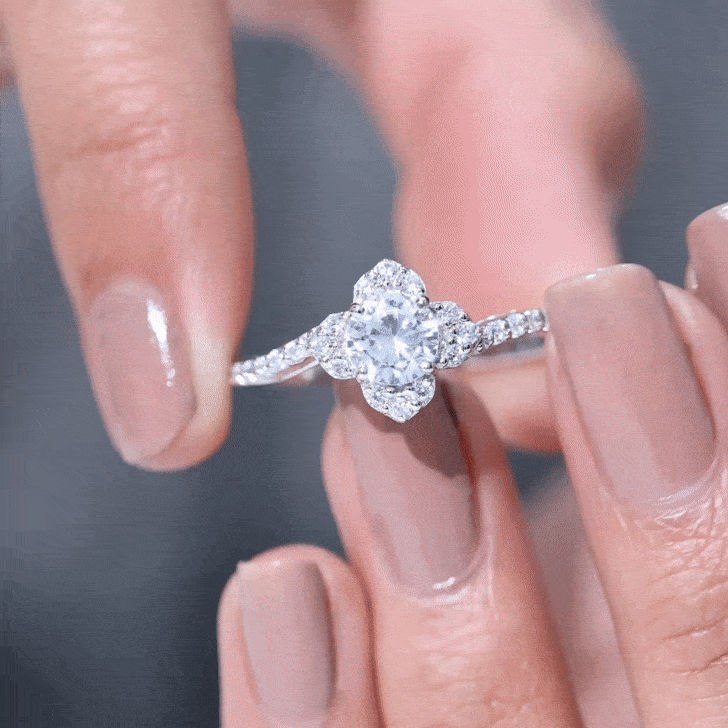 1.75 CT Bypass Shank Round Zircon Flower Engagement Ring Zircon - ( AAAA ) - Quality - Rosec Jewels