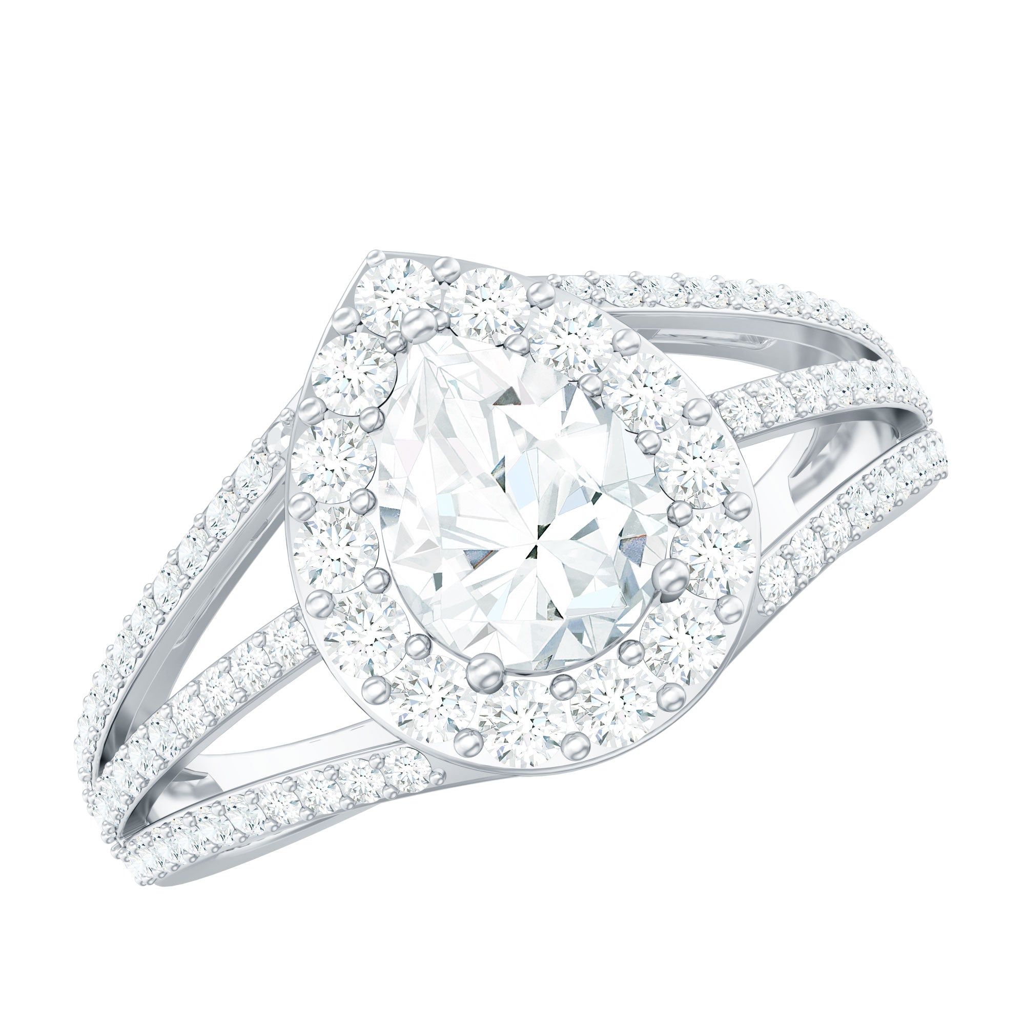 Pear Shaped Cubic Zirconia Split Shank Engagement Ring for Women AAAA - Rosec Jewels
