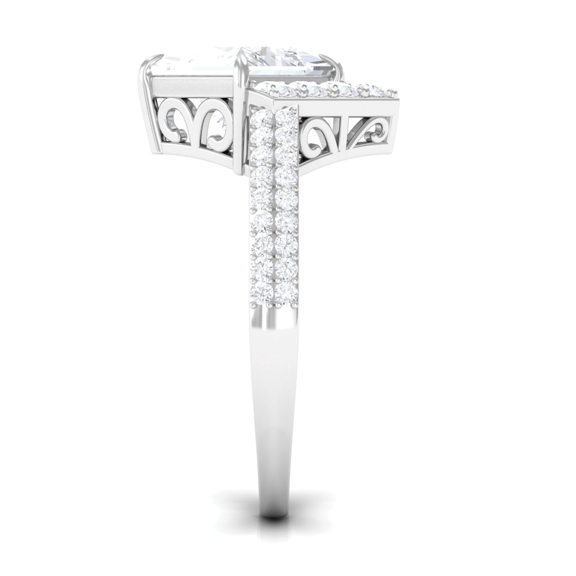 Classic Princess Cut Zircon Engagement Ring with Side Stones AAAA - Rosec Jewels