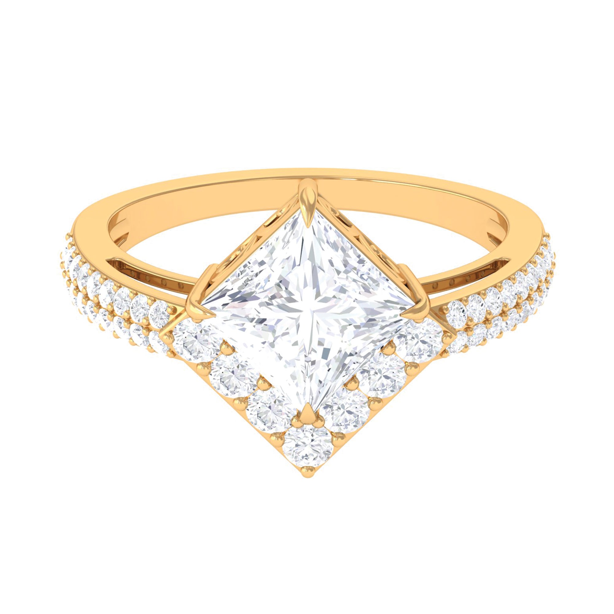 Classic Princess Cut Zircon Engagement Ring with Side Stones AAAA - Rosec Jewels
