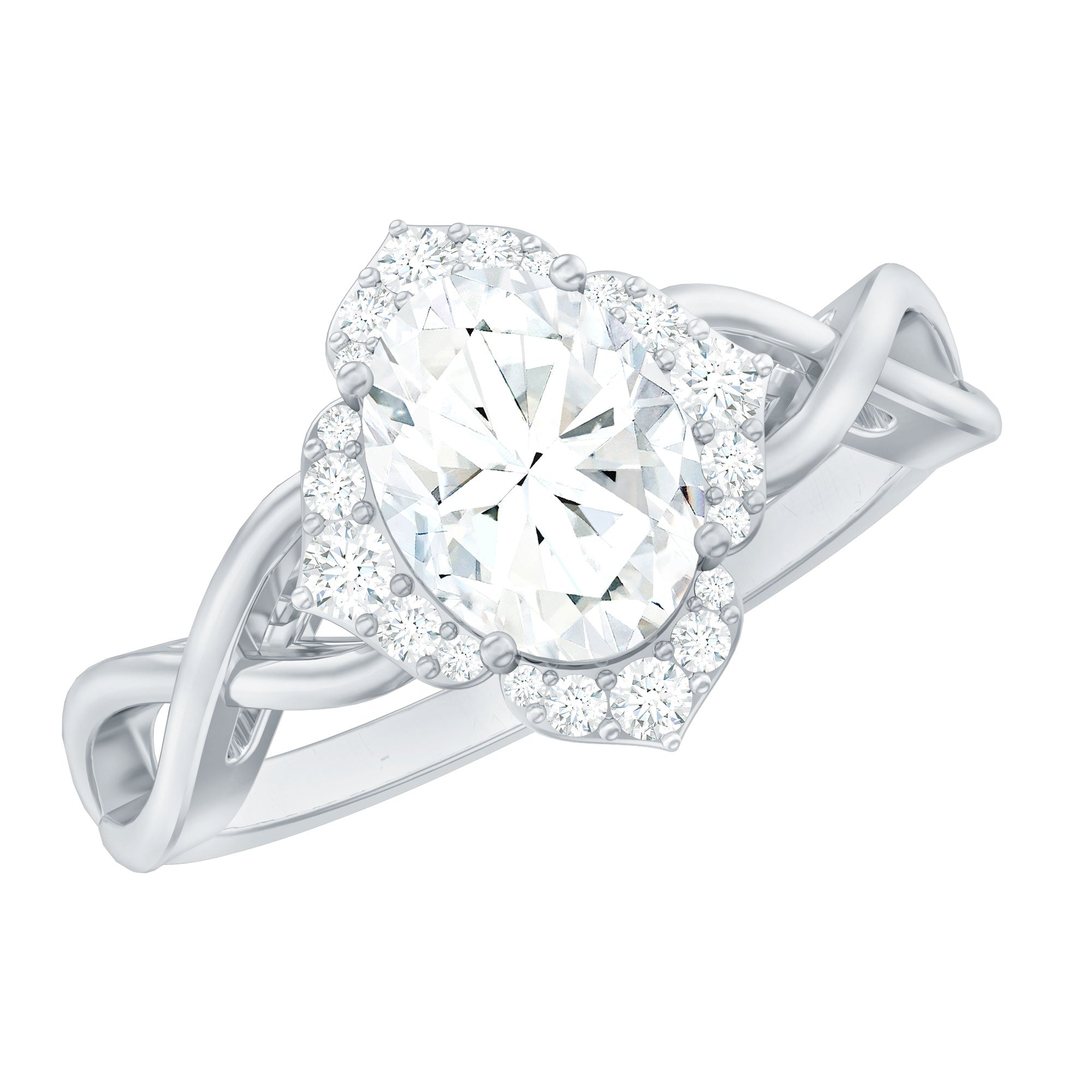 2.25 CT Crossover Shank Oval Zircon Flower Engagement Ring AAAA - Rosec Jewels