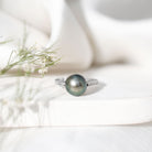 Real Tahitian Pearl Solitaire Engagement Ring with Diamond AAA - Rosec Jewels