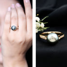 Real Tahitian Pearl Solitaire Engagement Ring with Diamond AAA - Rosec Jewels
