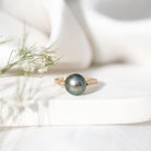 Real Tahitian Pearl Solitaire Engagement Ring with Diamond AAA - Rosec Jewels