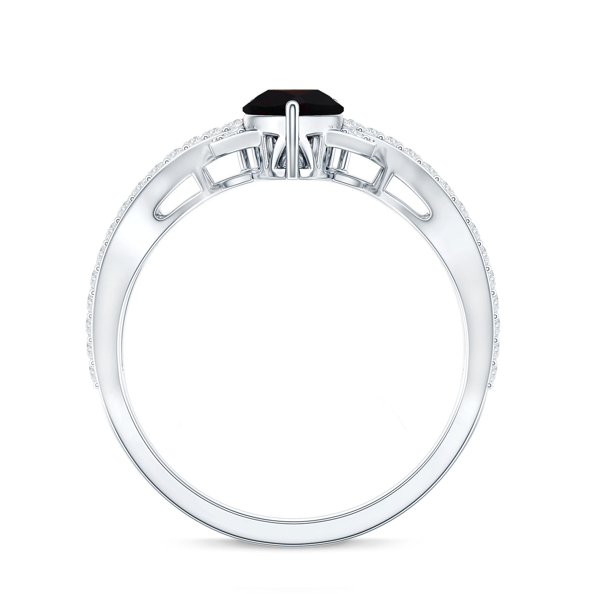 Designer Black Opal Teardrop Crossover Ring with Diamond AAA - Rosec Jewels