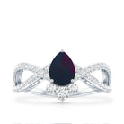 Designer Black Opal Teardrop Crossover Ring with Diamond AAA - Rosec Jewels