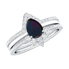 Natural Black Opal Bridal Ring Set With Moissanite AAA - Rosec Jewels