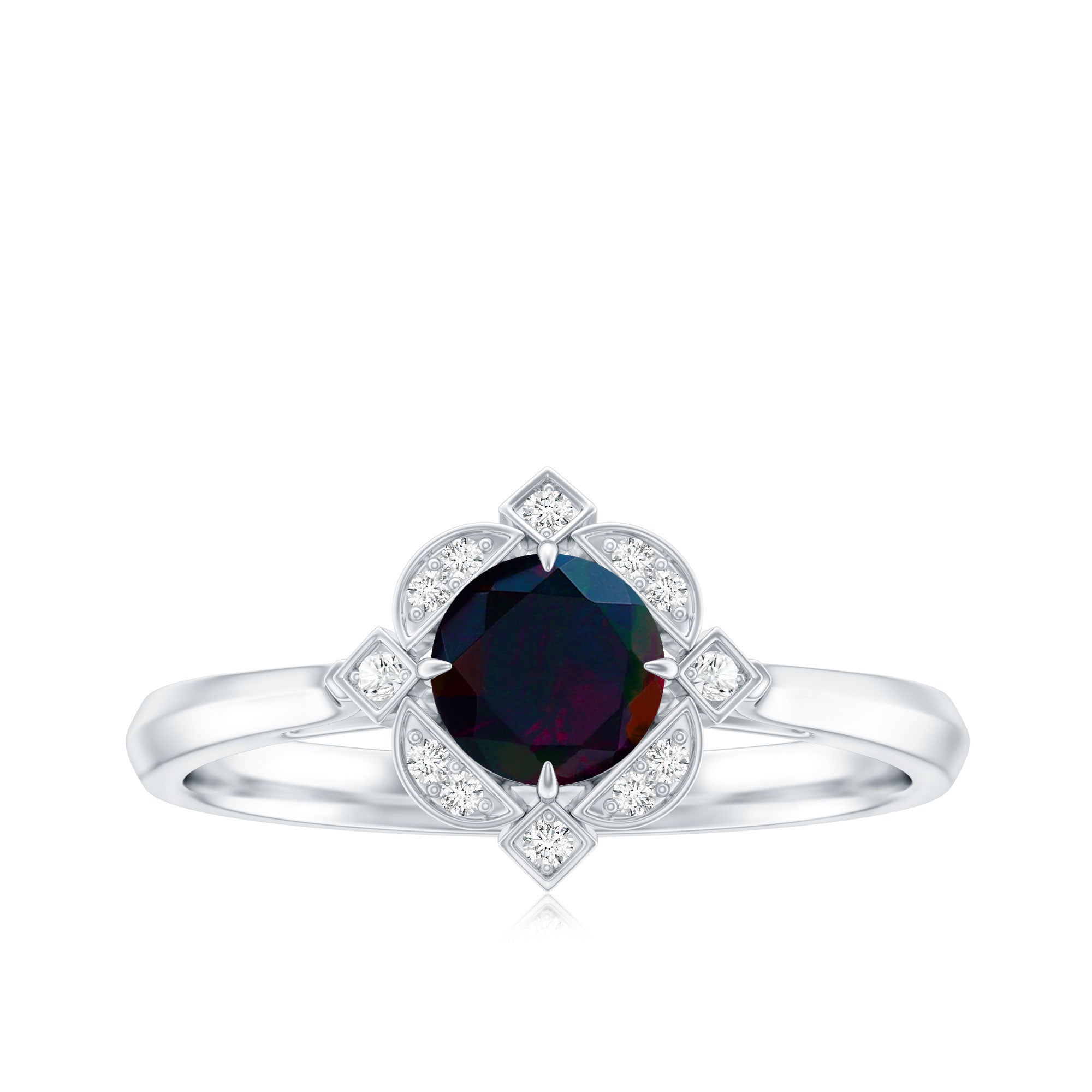 Vintage Inspired Black Opal and Diamond Engagement Ring AAA - Rosec Jewels