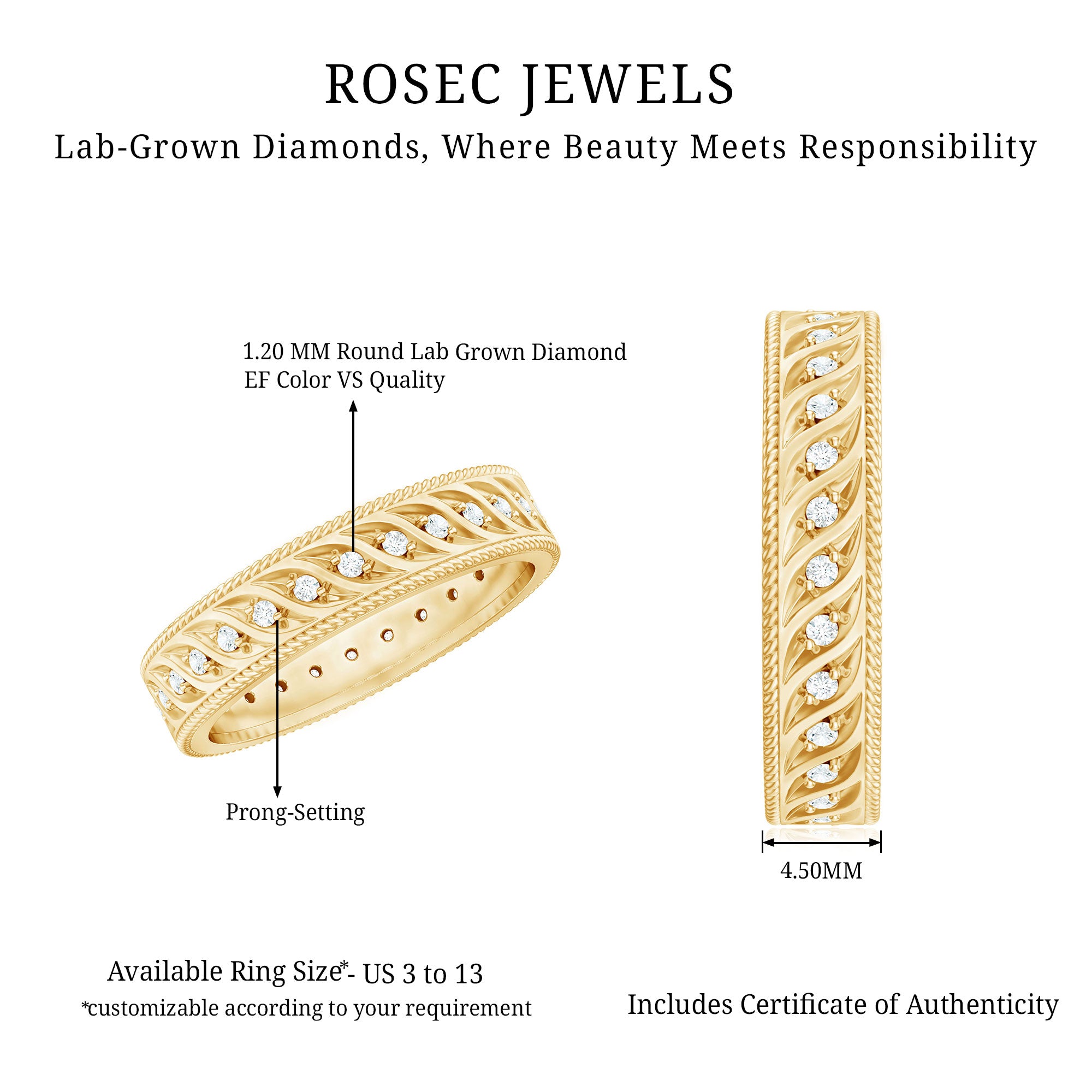 Lab Grown Diamond Designer Wedding Band Ring Lab - ( EF-VS ) - Rosec Jewels