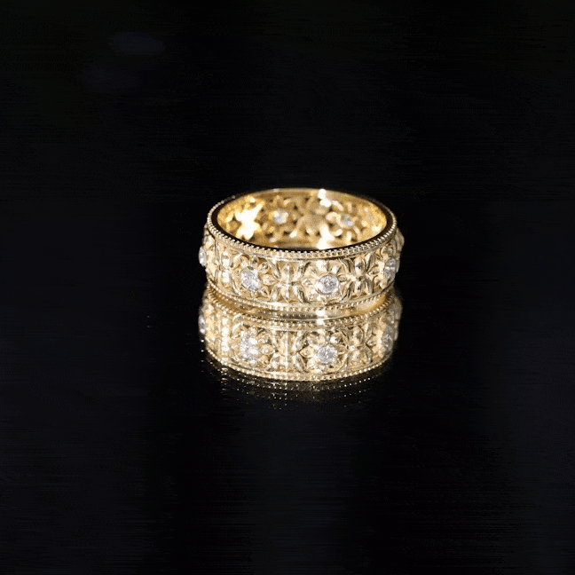 Floral Inspired Lab Grown Diamond Filigree Wedding Band Lab - ( EF-VS ) - Rosec Jewels