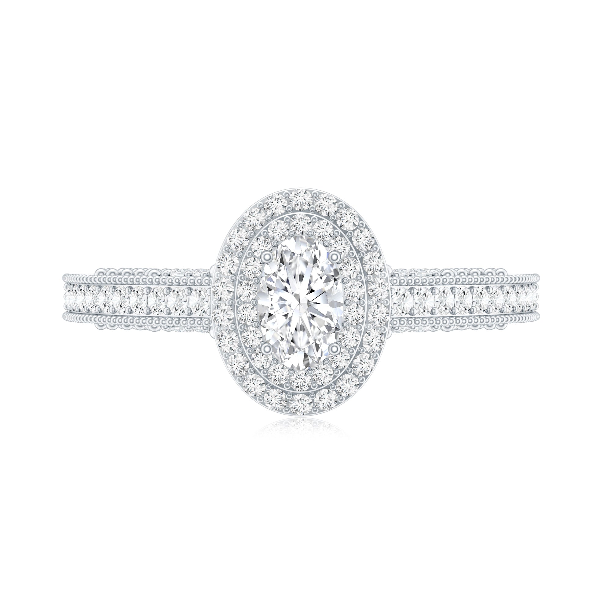 Vintage Inspired Lab Grown Diamond Double Halo Engagement Ring Lab - ( EF-VS ) - Rosec Jewels