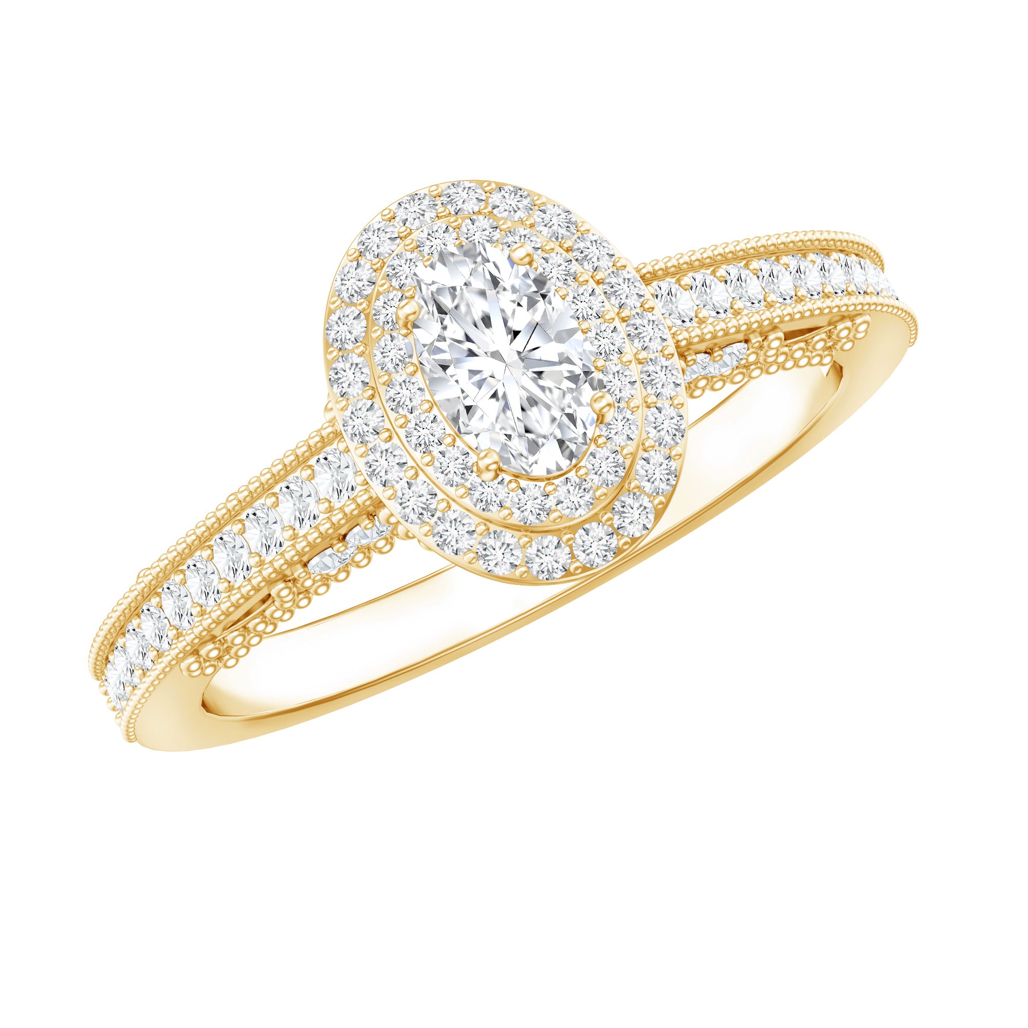 Vintage Inspired Lab Grown Diamond Double Halo Engagement Ring Lab - ( EF-VS ) - Rosec Jewels