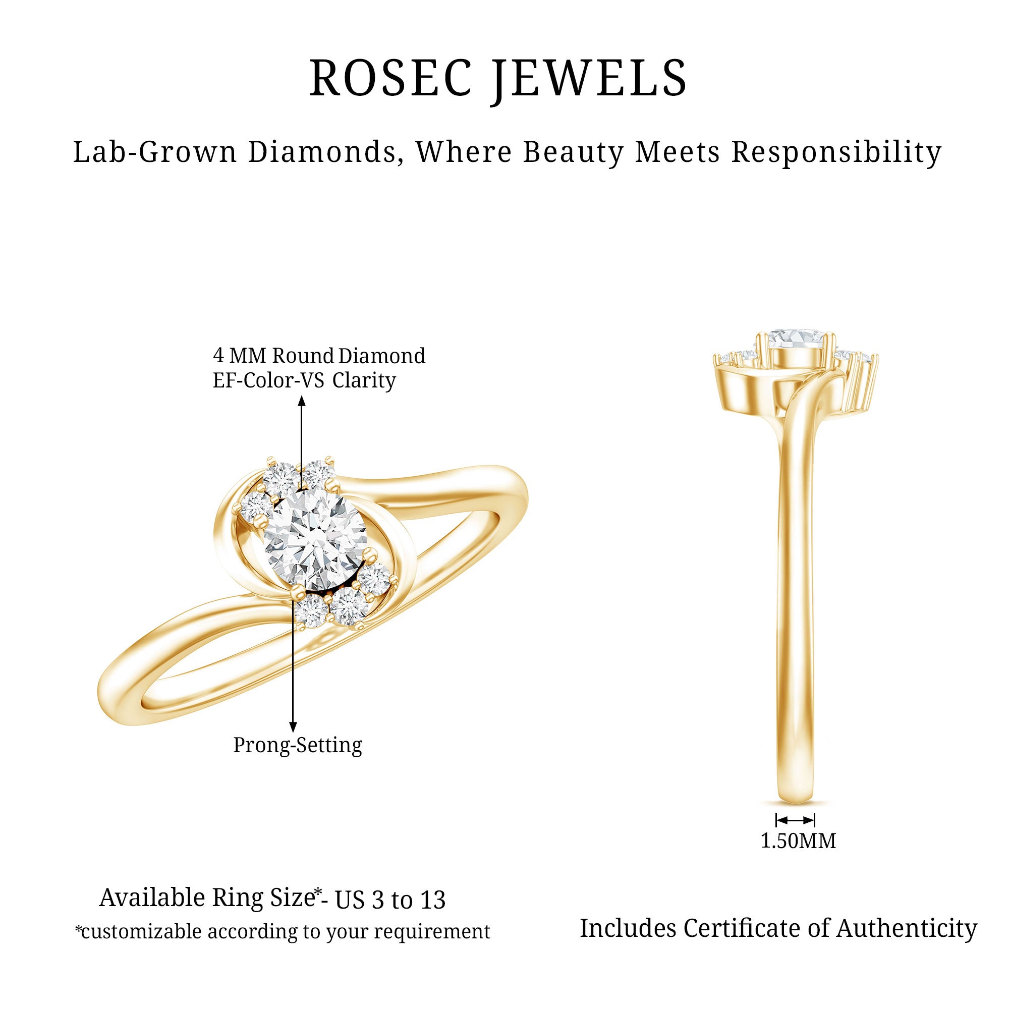 Brilliant Cut Certified Lab Grown Diamond Promise Ring For Her Lab - ( EF-VS ) - Rosec Jewels