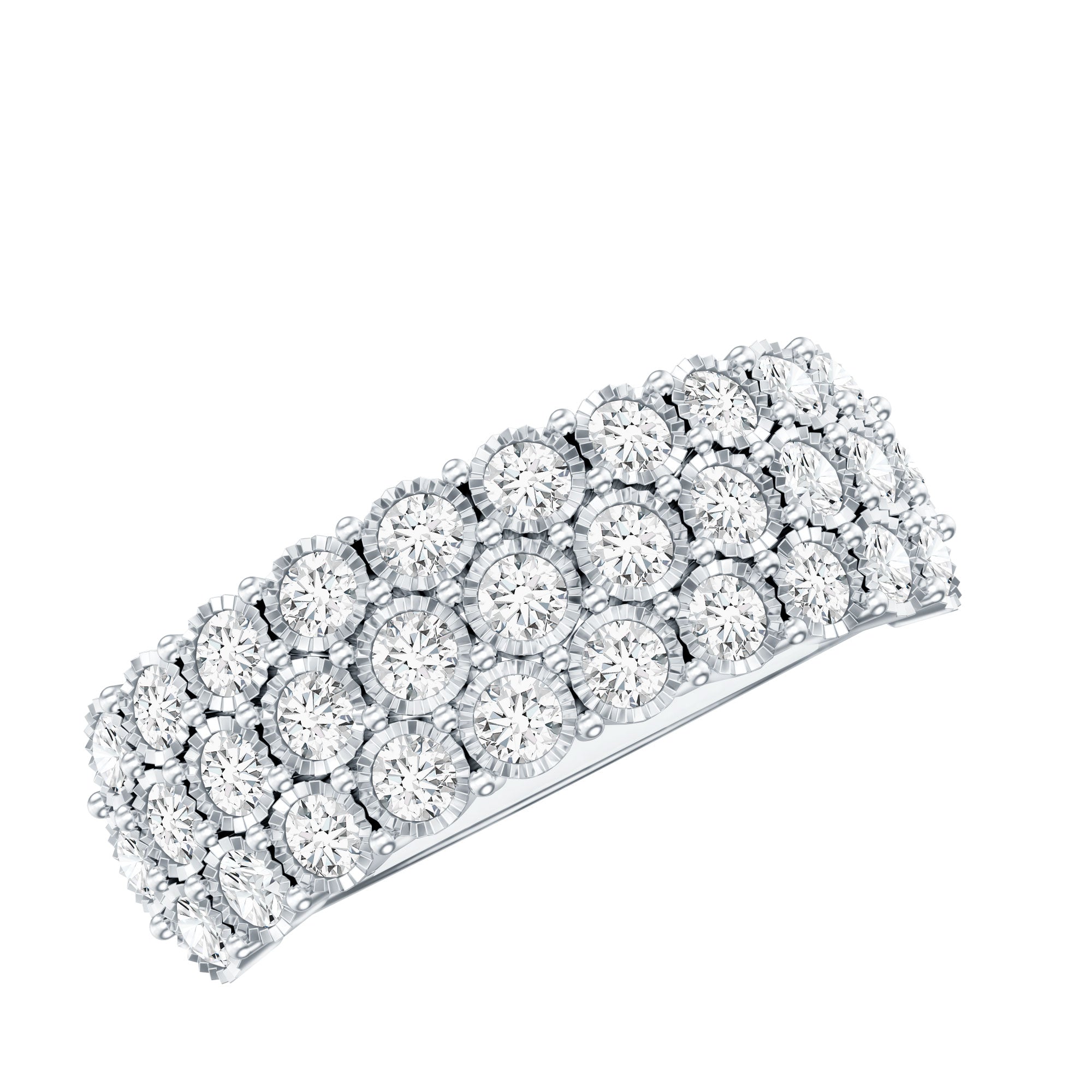 Rosec Jewels-3 Row Lab Grown Diamond Wide Wedding Band with Certificate
