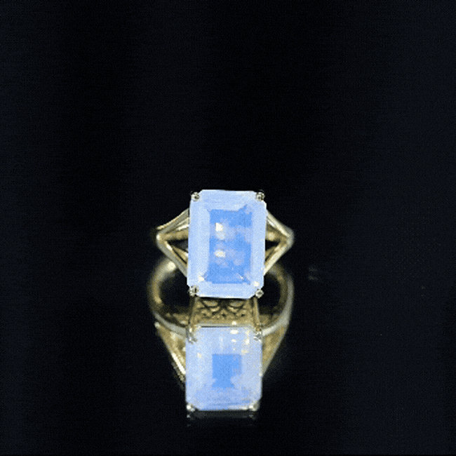 Certified 8 Carat Emerald Cut Lab Created Ethiopian Opal Engagement Ring in Silver AAAA 14K Yellow Gold Plated Silver - Rosec Jewels