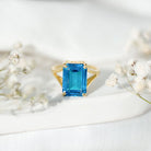 8 Carat Lab Grown London Blue Topaz Emerald Cut Engagement Ring in Silver AAAA 14K Yellow Gold Plated Silver - Rosec Jewels