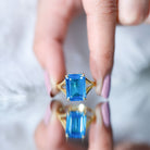 8 Carat Lab Grown London Blue Topaz Emerald Cut Engagement Ring in Silver AAAA 14K Yellow Gold Plated Silver - Rosec Jewels