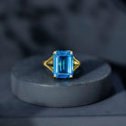 8 Carat Lab Grown London Blue Topaz Emerald Cut Engagement Ring in Silver AAAA 14K Yellow Gold Plated Silver - Rosec Jewels