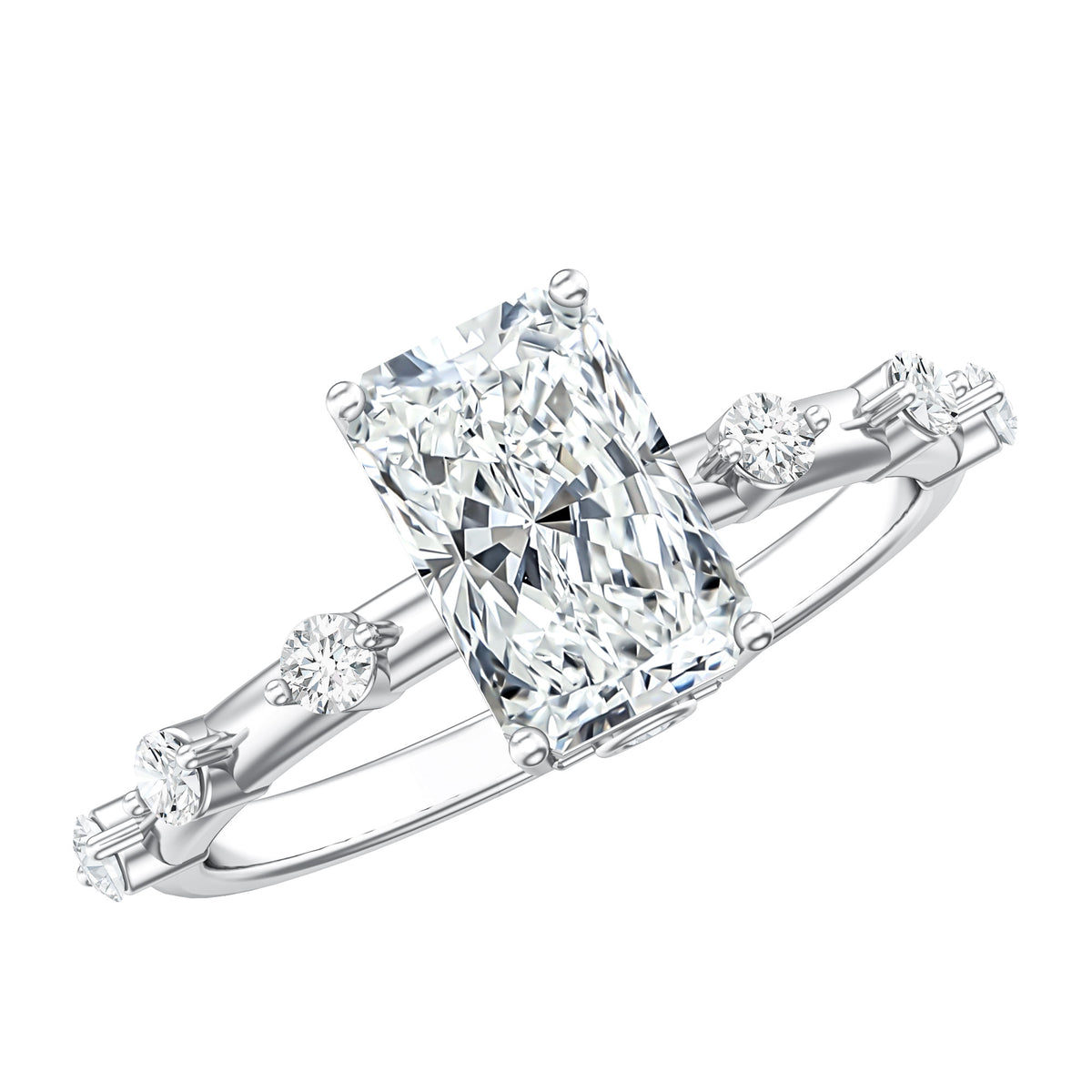 IGI Certified 2 Carat Radiant Cut Lab Grown Diamond Engagement Ring with Spaced Accent Lab - ( E-VS1 ) - Rosec Jewels