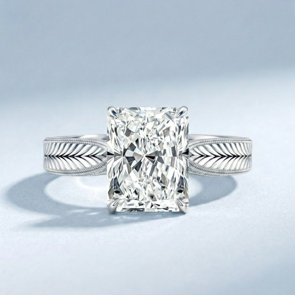 Vintage Inspired 3 Carat Radiant Cut Lab Grown Diamond Engagement Ring IGI Certified Lab - ( E-VS1 ) - Rosec Jewels