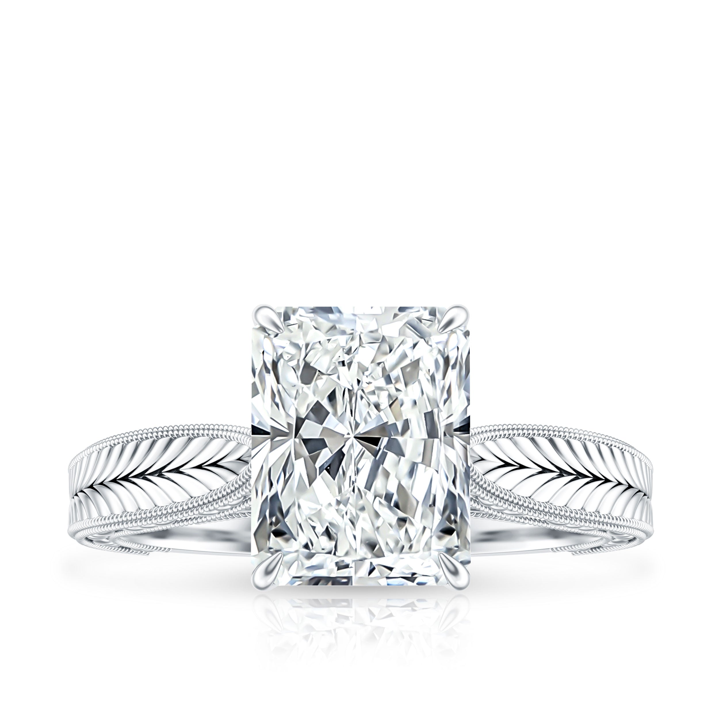 Vintage Inspired 3 Carat Radiant Cut Lab Grown Diamond Engagement Ring IGI Certified Lab - ( E-VS1 ) - Rosec Jewels