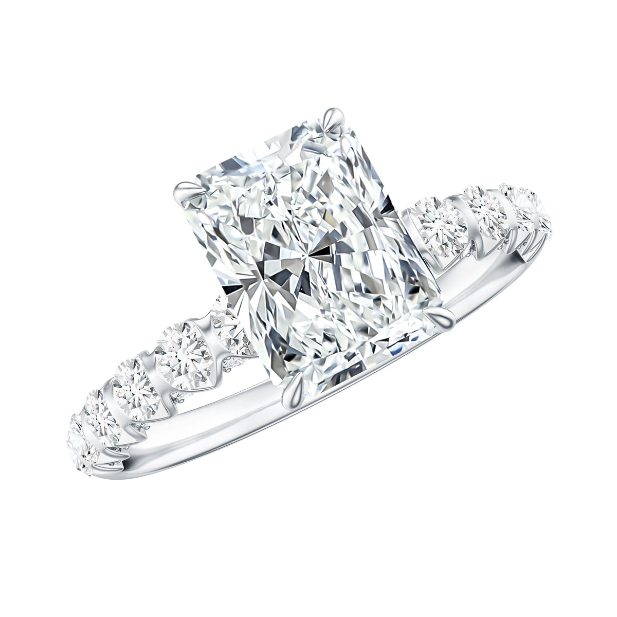 Lab Grown 2 Carat Diamond Radiant Cut Side Stone Engagement Ring IGI Certified Lab - ( E-VS1 ) - Rosec Jewels