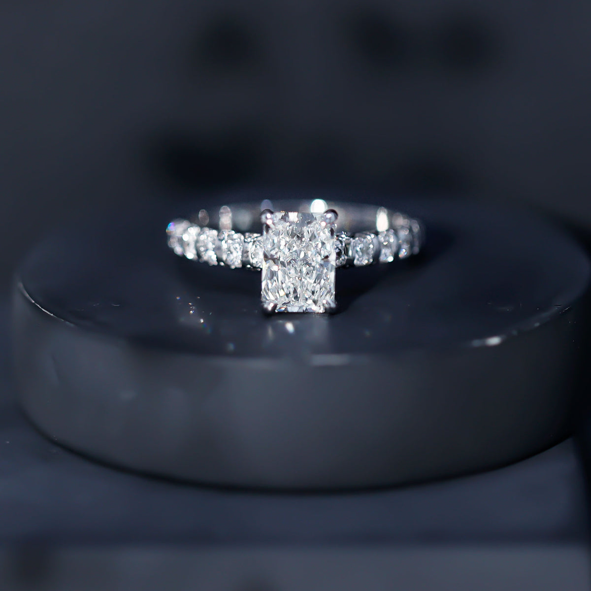 Lab Grown 2 Carat Diamond Radiant Cut Side Stone Engagement Ring IGI Certified Lab - ( E-VS1 ) - Rosec Jewels