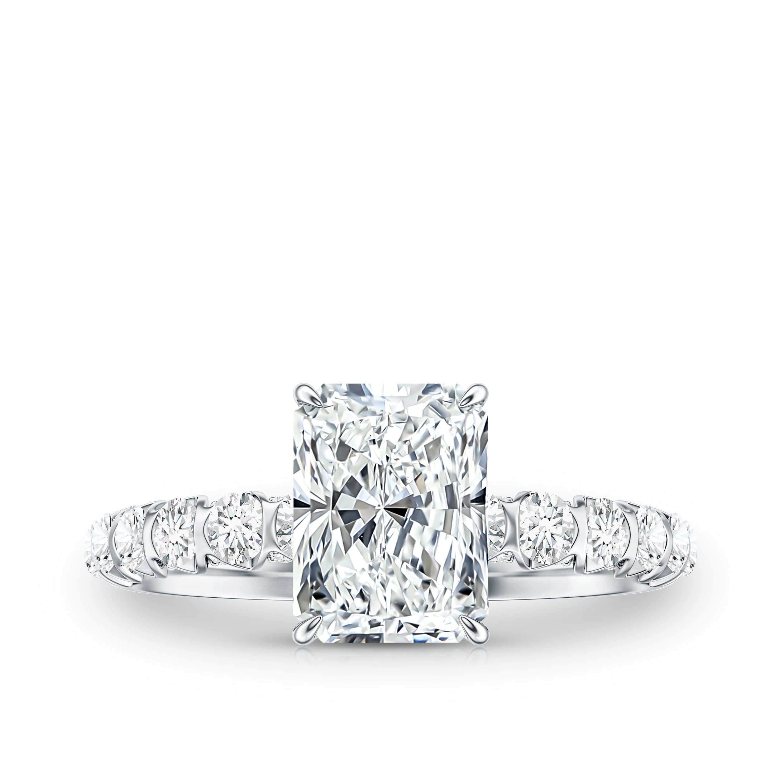 Lab Grown 2 Carat Diamond Radiant Cut Side Stone Engagement Ring IGI Certified Lab - ( E-VS1 ) - Rosec Jewels