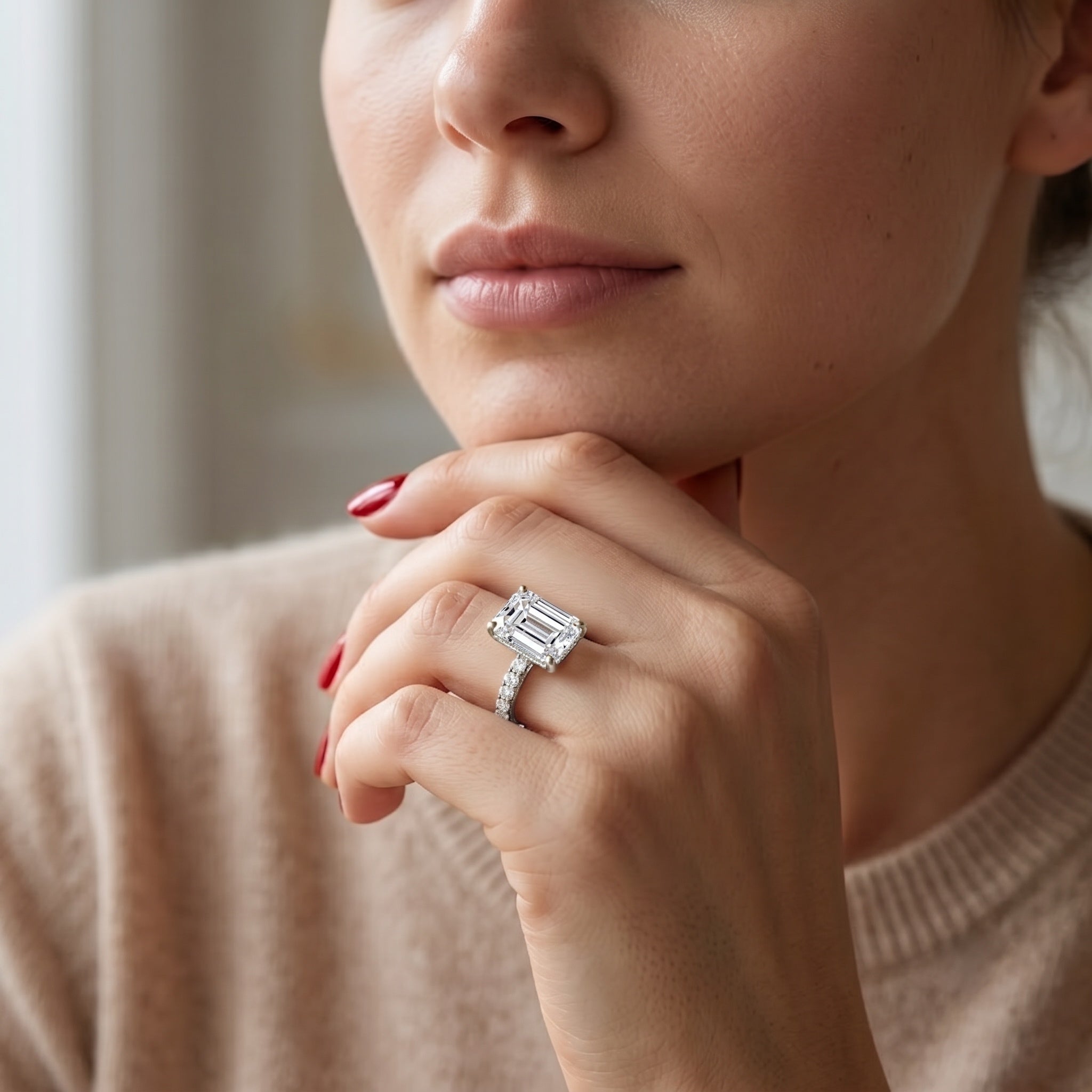 IGI Certified Radiant Cut Lab Grown Diamond Hidden Halo Engagement Ring 2 Carat Lab - ( E-VS1 ) - Rosec Jewels