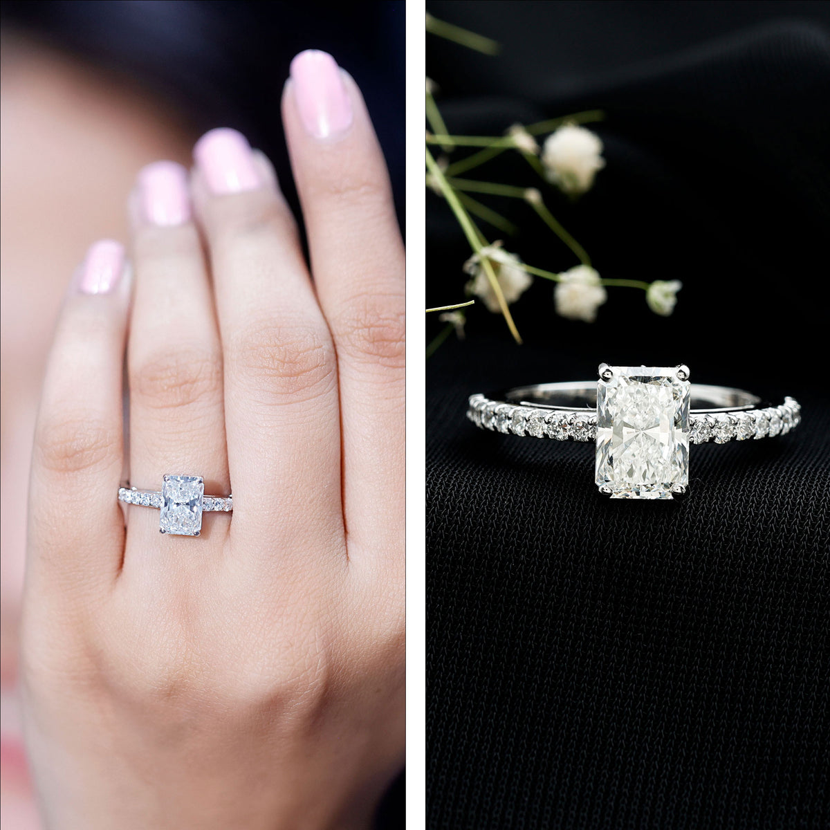 IGI Certified Radiant Cut Lab Grown Diamond Hidden Halo Engagement Ring 2 Carat Lab - ( E-VS1 ) - Rosec Jewels