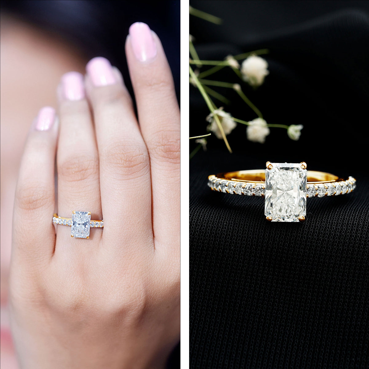 IGI Certified Radiant Cut Lab Grown Diamond Hidden Halo Engagement Ring 2 Carat Lab - ( E-VS1 ) - Rosec Jewels
